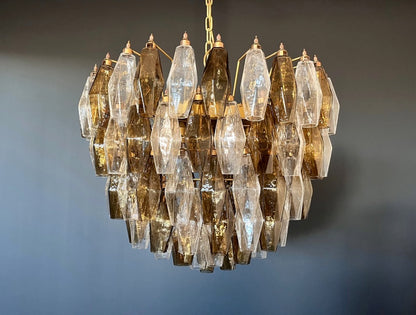 Murano Lysekrone | 111 Klare Røykfargede Gull Poliedriglass
