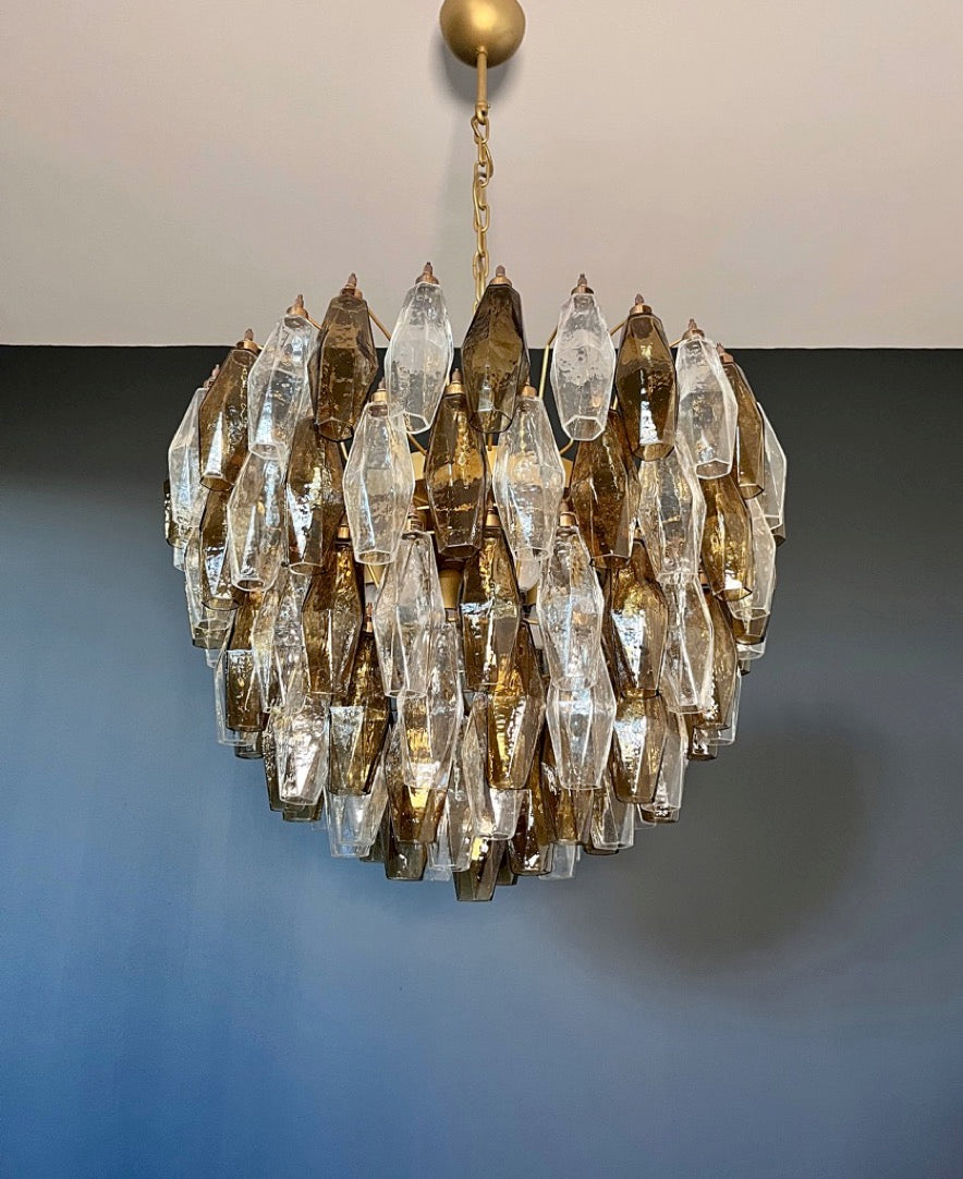 Murano Lysekrone | 111 Klare Røykfargede Gull Poliedriglass