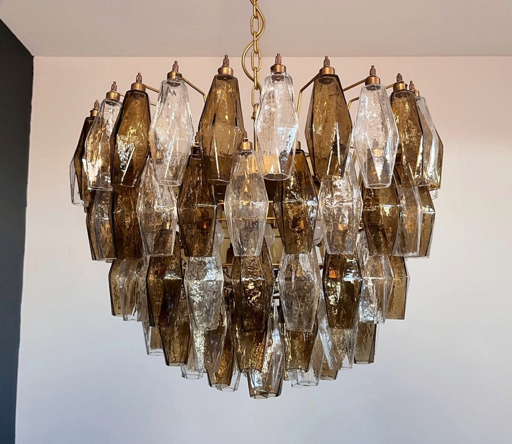 Murano Lysekrone | 111 Klare Røykfargede Gull Poliedriglass