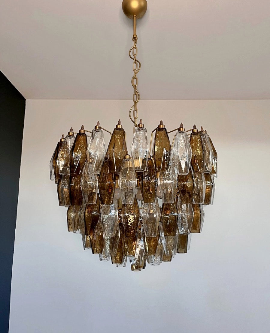 Murano Lysekrone | 111 Klare Røykfargede Gull Poliedriglass