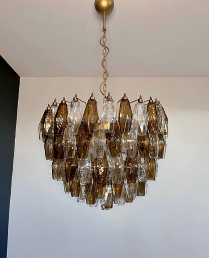 Murano Lysekrone | 111 Klare Røykfargede Gull Poliedriglass