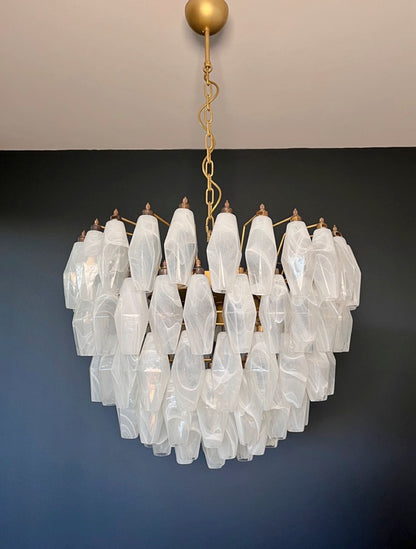 Murano Lysekrone | 111 Hvite Alabaster Gull Poliedriglass