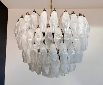 Murano Lysekrone | 111 Hvite Alabaster Gull Poliedriglass