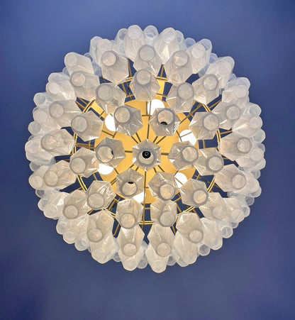 Murano Lysekrone | 111 Hvite Alabaster Gull Poliedriglass