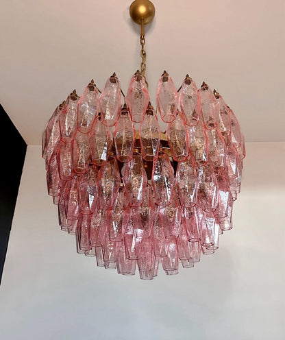 Murano Lysekrone | 111 Rosa Gull Poliedriglass