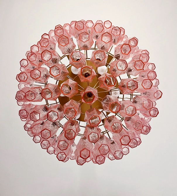 Murano Lysekrone | 111 Rosa Gull Poliedriglass