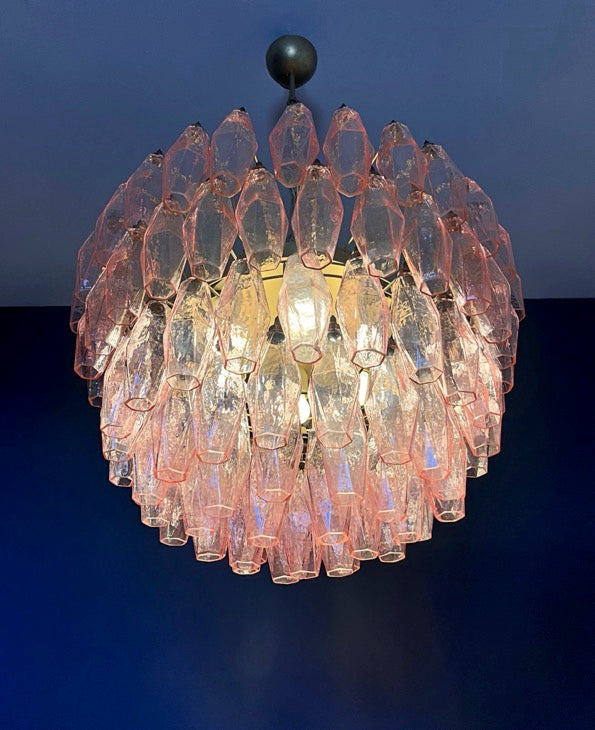 Murano Lysekrone | 111 Rosa Gull Poliedriglass