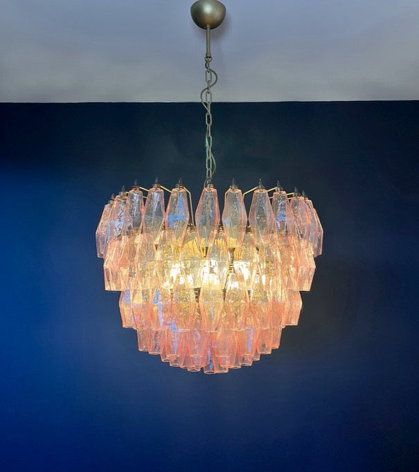 Murano Lysekrone | 111 Rosa Gull Poliedriglass