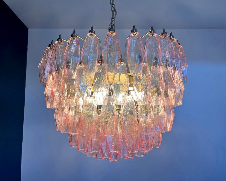 Murano Lysekrone | 111 Rosa Gull Poliedriglass