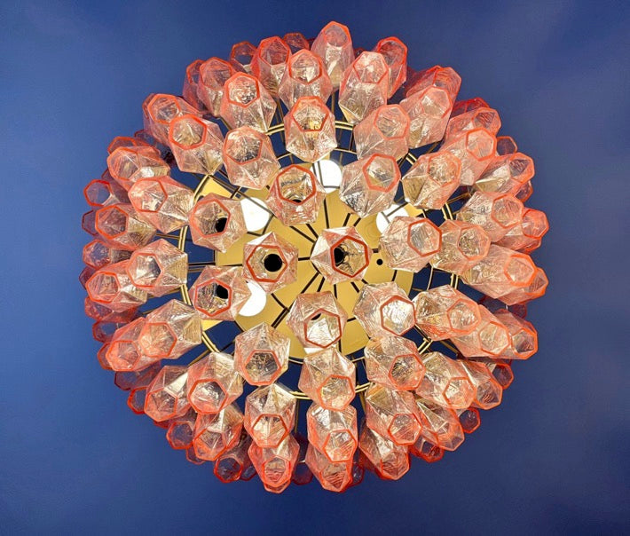 Murano Lysekrone | 111 Rosa Gull Poliedriglass