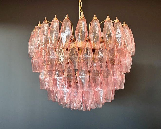 Murano Lysekrone | 111 Rosa Gull Poliedriglass