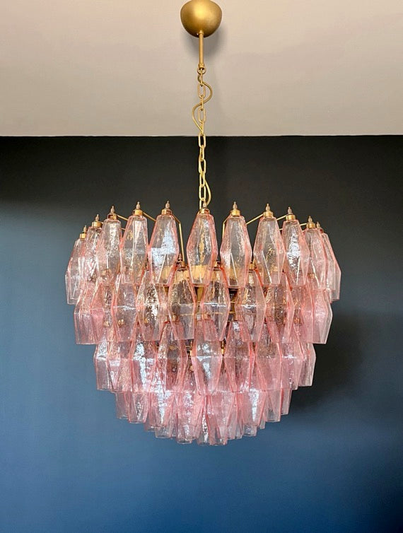 Murano Lysekrone | 111 Rosa Gull Poliedriglass