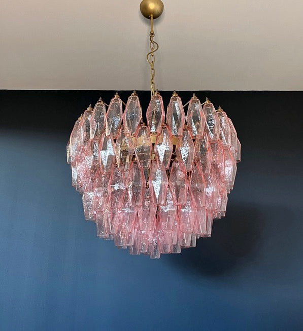 Murano Lysekrone | 111 Rosa Gull Poliedriglass