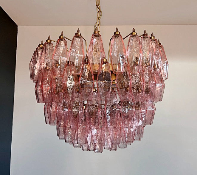 Murano Lysekrone | 111 Rosa Gull Poliedriglass