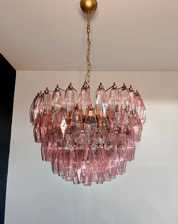 Murano Lysekrone | 111 Rosa Gull Poliedriglass
