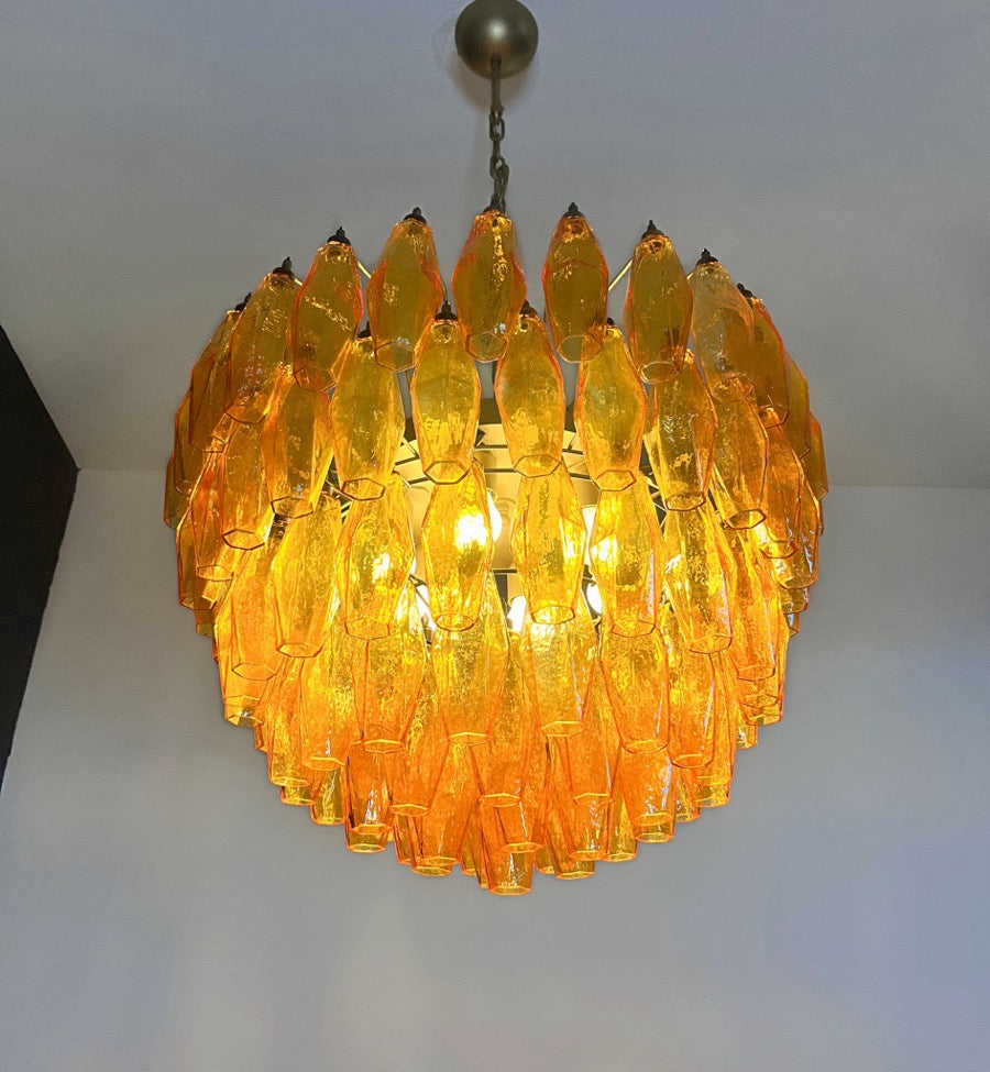 Murano Lysekrone | 111 Gule Gull Poliedriglass