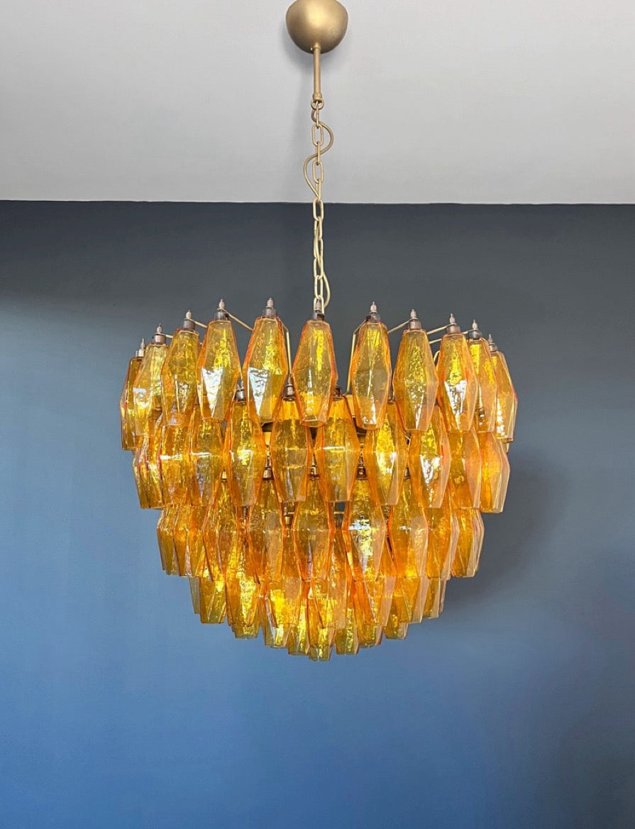 Murano Lysekrone | 111 Gule Gull Poliedriglass