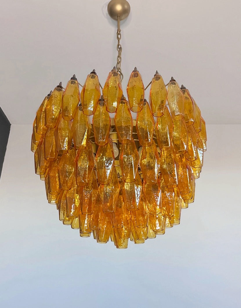 Murano Lysekrone | 111 Gule Gull Poliedriglass