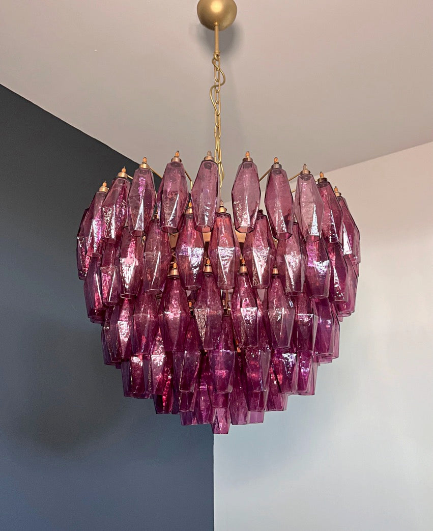 Murano Lysekrone | Gull Ametystfargede Poliedriglass