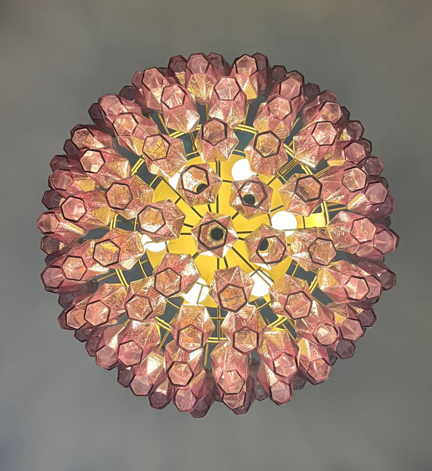 Murano Lysekrone | Gull Ametystfargede Poliedriglass