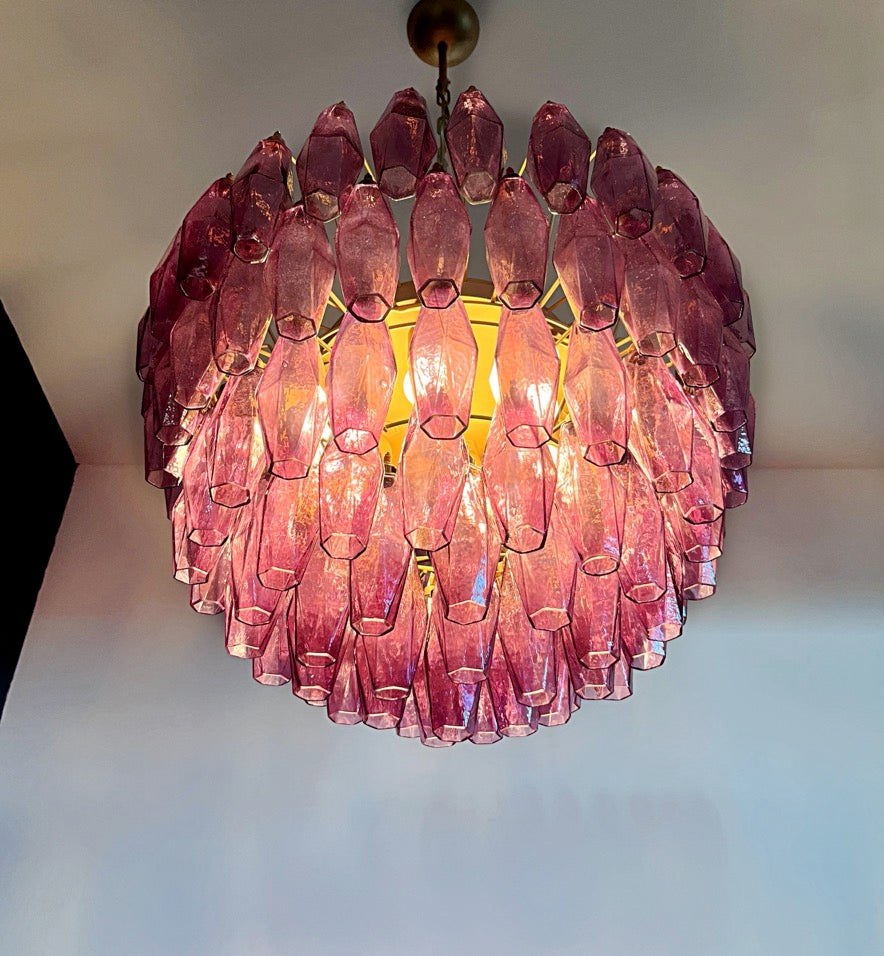 Murano Lysekrone | Gull Ametystfargede Poliedriglass