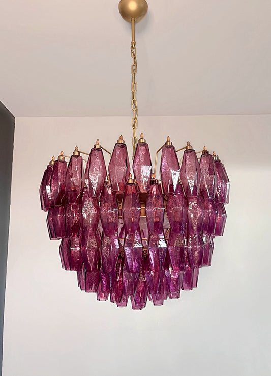 Murano Lysekrone | Gull Ametystfargede Poliedriglass