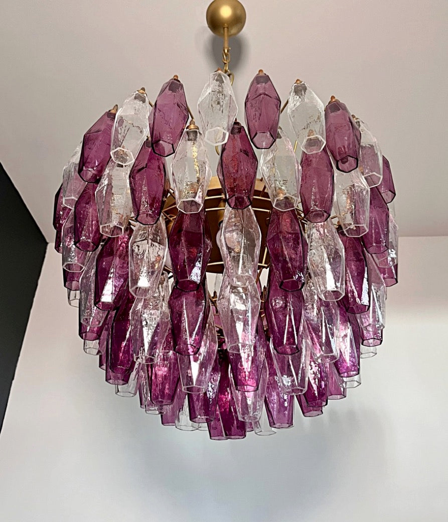 Murano Lysekrone | 111 Klare Gull Ametystfargede Poliedriglass
