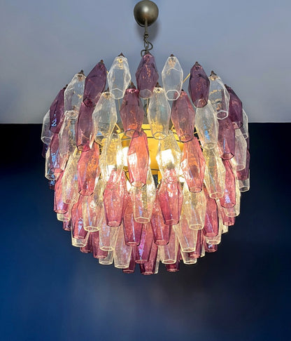 Murano Lysekrone | 111 Klare Gull Ametystfargede Poliedriglass