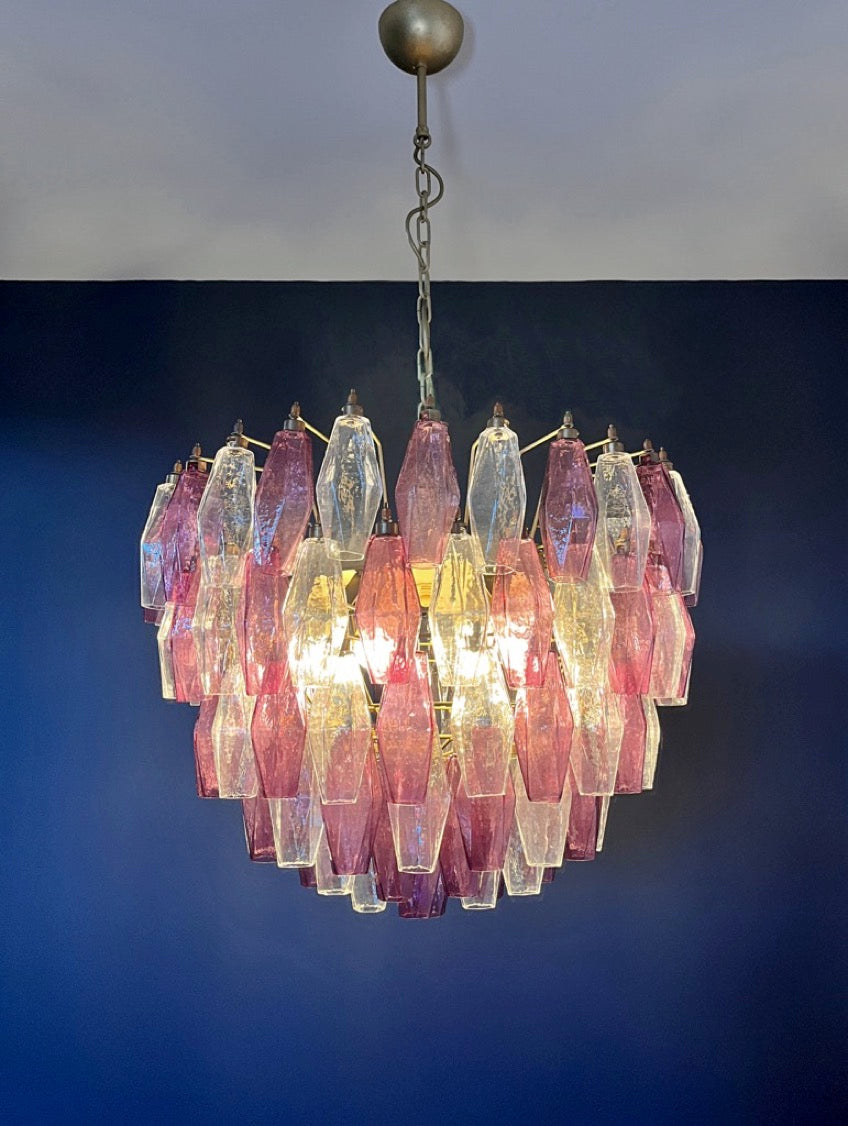 Murano Lysekrone | 111 Klare Gull Ametystfargede Poliedriglass