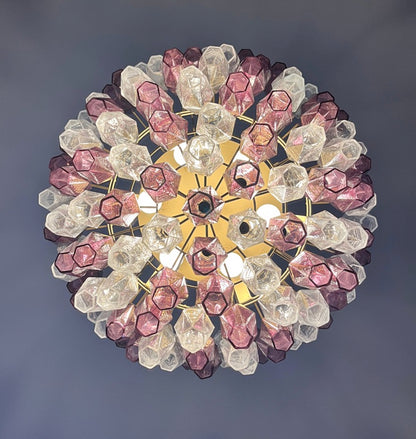 Murano Lysekrone | 111 Klare Gull Ametystfargede Poliedriglass