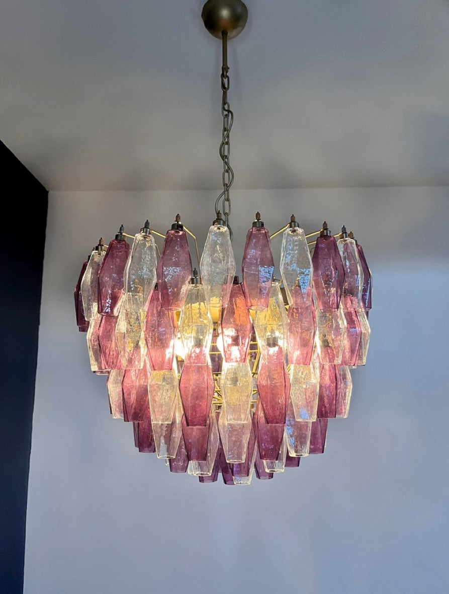 Murano Lysekrone | 111 Klare Gull Ametystfargede Poliedriglass