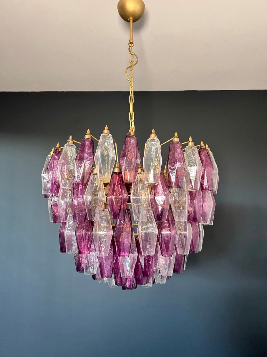 Murano Lysekrone | 111 Klare Gull Ametystfargede Poliedriglass