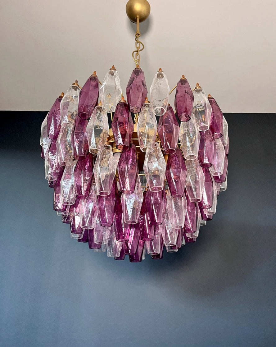 Murano Lysekrone | 111 Klare Gull Ametystfargede Poliedriglass