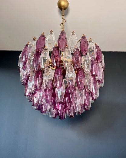 Murano Lysekrone | 111 Klare Gull Ametystfargede Poliedriglass