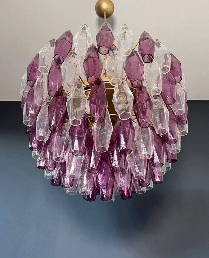 Murano Lysekrone | 111 Klare Gull Ametystfargede Poliedriglass