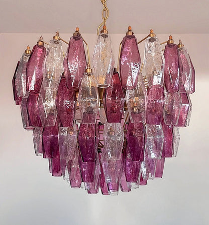 Murano Lysekrone | 111 Klare Gull Ametystfargede Poliedriglass