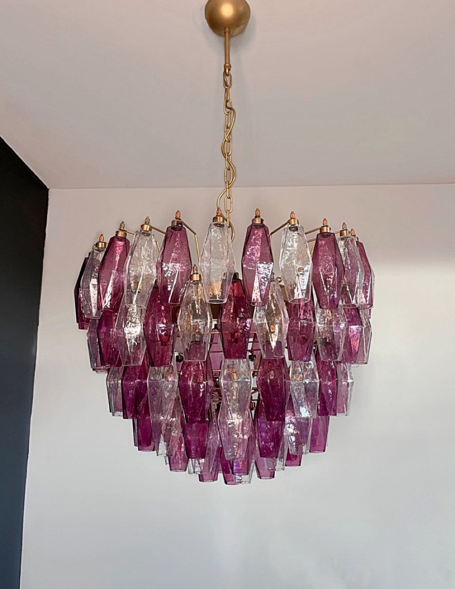 Murano Lysekrone | 111 Klare Gull Ametystfargede Poliedriglass