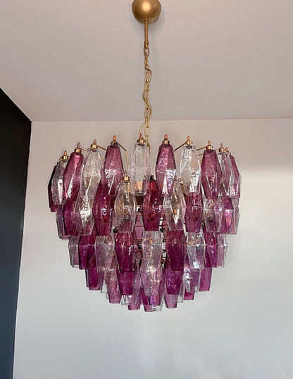 Murano Lysekrone | 111 Klare Gull Ametystfargede Poliedriglass