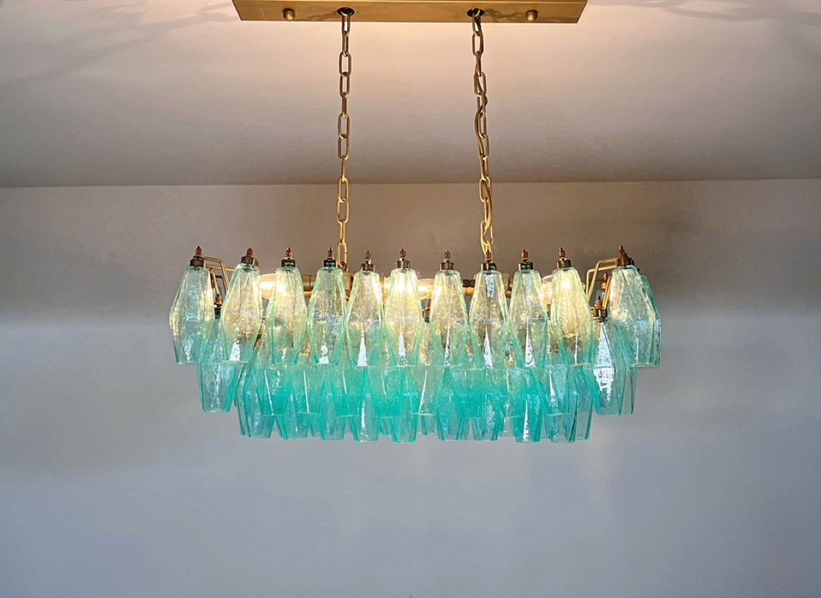 Murano Lysekrone – 84 Turkise Poliedriglass – detalj 8 – Murano Classics