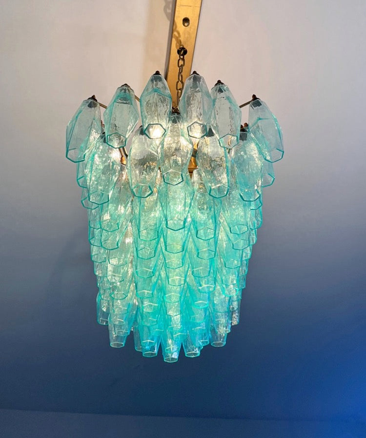 Murano Lysekrone | 84 Gull Turkise Poliedriglass