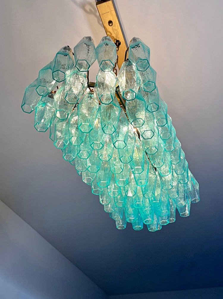 Murano Lysekrone – 84 Turkise Poliedriglass – detalj 2 – Murano Classics