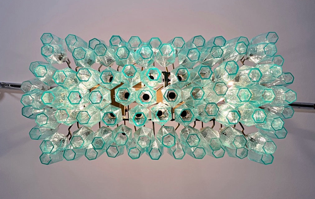 Murano Lysekrone | 84 Gull Turkise Poliedriglass