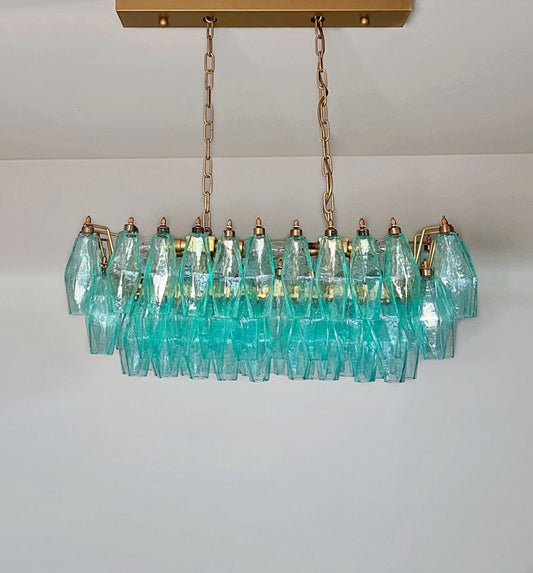 Murano Lysekrone | 84 Gull Turkise Poliedriglass