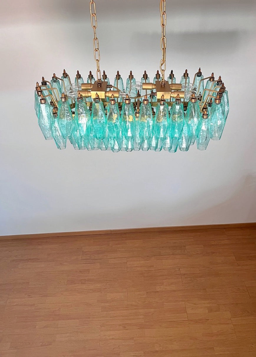 Murano Lysekrone | 84 Gull Turkise Poliedriglass