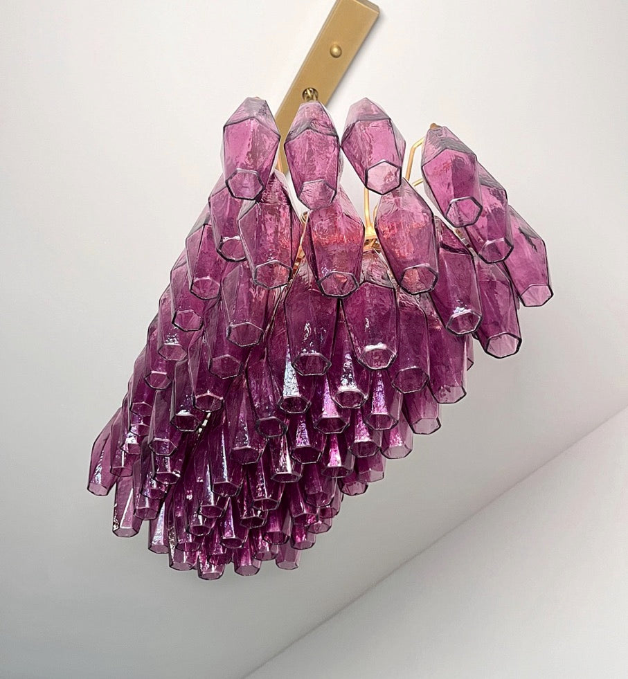 Murano Lysekrone | Gull Ametystfargede Poliedriglass