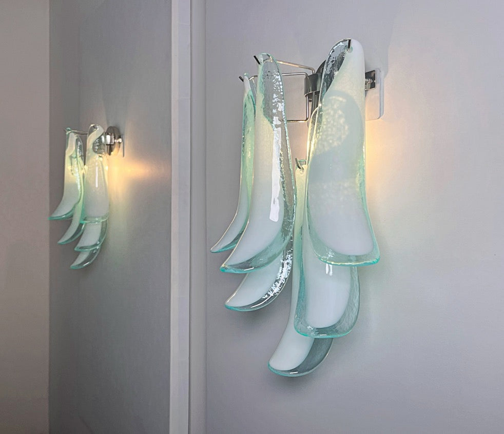 Murano Vegglampe | Turkise Lattimo Konglebladglass | 1 par