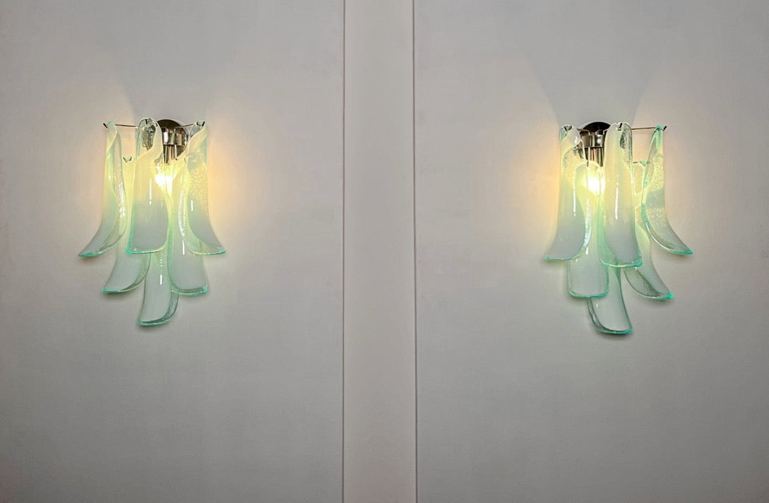 Murano Vegglampe – 6 Turkise Lattimo Konglebladglass – 2 stk – detalj 6 – Murano Classics