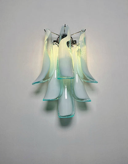 Murano Vegglampe | Turkise Lattimo Konglebladglass | 1 par