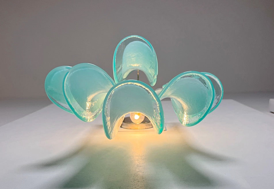 Murano Vegglampe – 6 Turkise Lattimo Konglebladglass – 2 stk – detalj 1 – Murano Classics