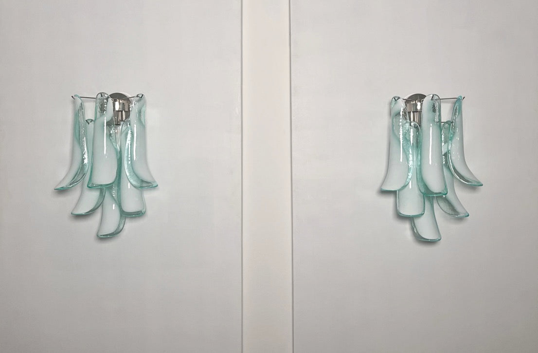 Murano Vegglampe – 6 Turkise Lattimo Konglebladglass – 2 stk – Murano Classics